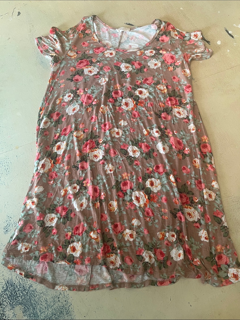 Floral Scoop Neck A-Line Dress in Mauve with Pink & cream Roses